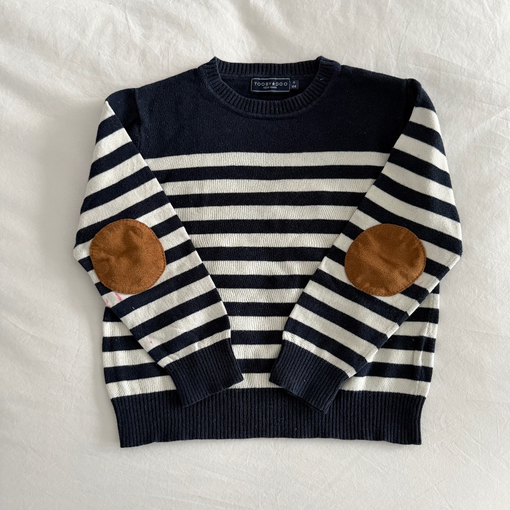 Toobydoo Striped Sweater with Leather Elbow Patches